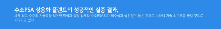 수소PSA 상용화 플랜트의 성공적인 실증 결과, 세계 최고 수준의 기술력을 보유한 미국과 독일 업체의 수소PSA보다 회수율과 생산성이 높은 것으로 나타나 기술 의존도를 줄일 것으로 기대되고 있다.