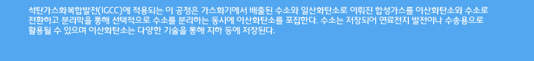 석탄가스화복합발전(IGCC)에 적용되는 이 공정은 가스화기에서 배출된 수소와 일산화탄소로 이뤄진 합성가스를 이산화탄소와 수소로 전환하고 분리막을 통해 선택적으로 수소를 분리하는 동시에 이산화탄소를 포집한다. 수소는 저장되어 연료전지 발전이나 수송용으로 활용될 수 있으며 이산화탄소는 다양한 기술을 통해 지하 등에 저장된다. 